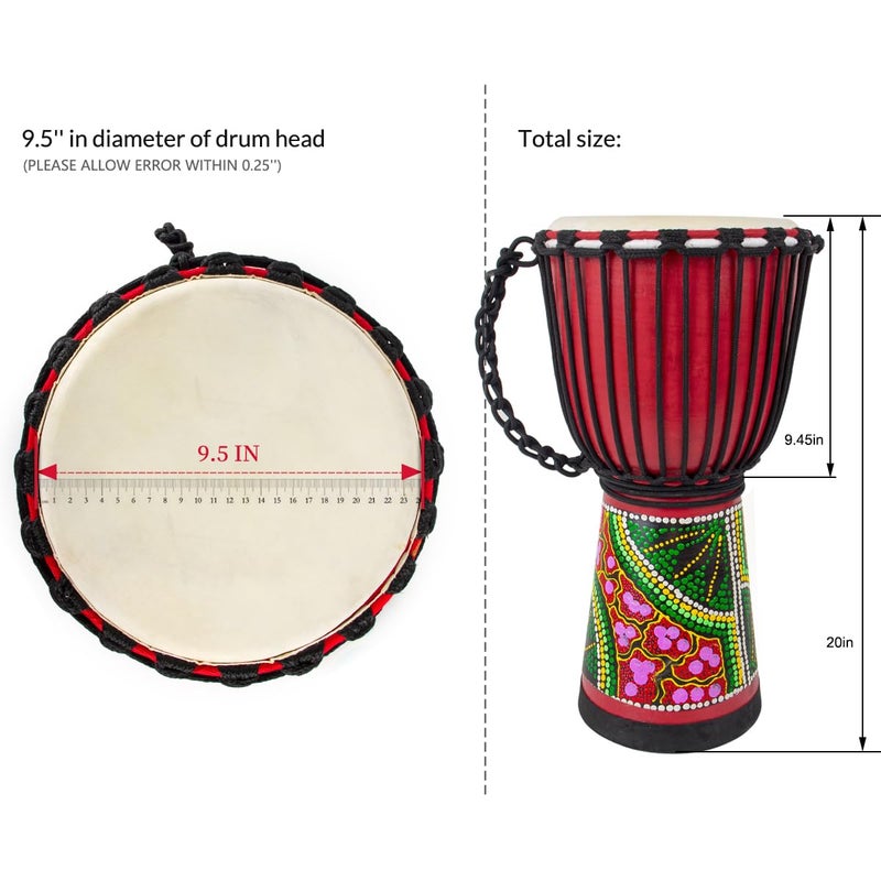 AKLOT Djembes Drum AKLOT African Drum Hand-Painted 10'' x 20'' Mahogany Goatskin Drumhead for Adults Starter Beginners - Image 5